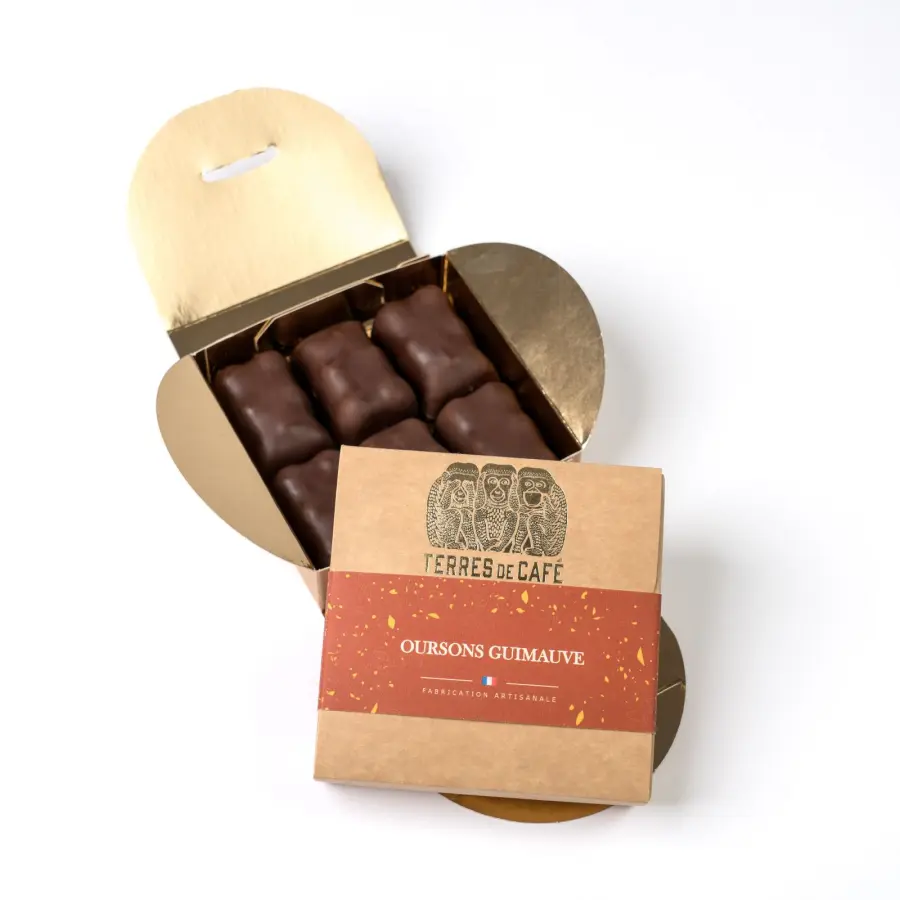 Cacao de spécialité | Boîte Oursons guimauve enrobés de chocolat 70% X6 | Vente en Ligne